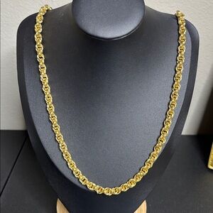 Chunky Hook Rhinestone Long Gold Tone Rope Chain Necklace
